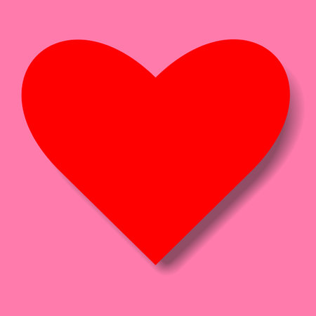 A red heart with a shadow on a pink background. Heart, love, romance or red vector valentine's day, mother's Day icon for apps and websitesのイラスト素材
