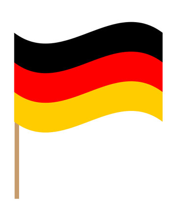 The flag of Germany is flying on the flagpole. Vector illustration of the wavy German flagのイラスト素材