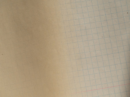 Texture of an old yellowed and faded notebook sheet in a cage-macroの写真素材