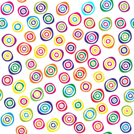 Seamless abstract background with multicolored circular doodles. Colorful abstract random circles background patternのイラスト素材