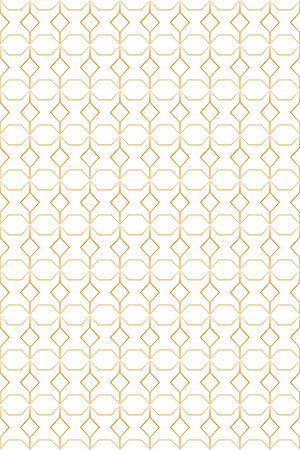 Seamless geometric pattern with golden diamonds and floral elements on a white background. Golden vector abstract print design. Background for textiles, fabrics and packagingのイラスト素材