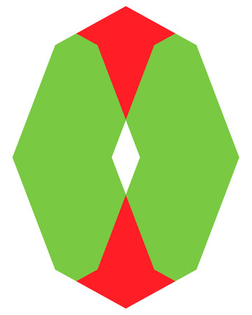 Geometric shape logo for a business or logistics company. Green polyhedron with red arrows - logo designのイラスト素材