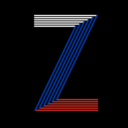 Z Letter is in the colors of the flag of Russia. Design or logo in the form of the letter z of white, blue, red stripesのイラスト素材