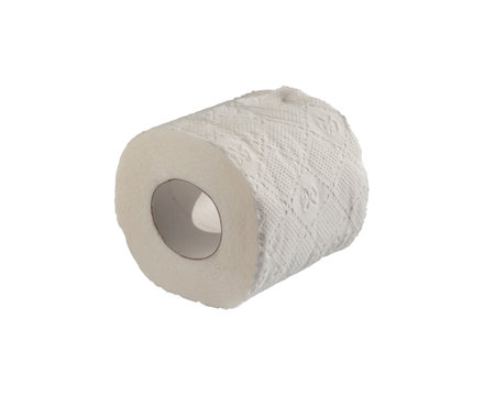 One toilet paper roll not started isolated on a white backgroundの写真素材