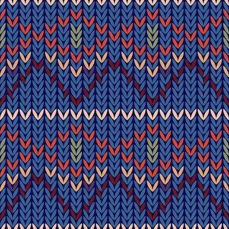 Knitted seamless abstract print. Knitted blue background with geometric patterns, texture for design, wallpaper, wrapping paper, fabrics, knitting.のイラスト素材