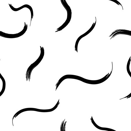 Vector seamless pattern with hand-drawn black brush strokes. Abstract chaotic curved, wavy linesのイラスト素材