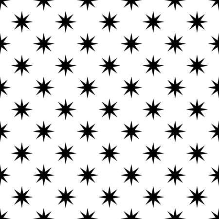 Abstract seamless pattern, minimalistic background of horizontal and vertical rows of black octagonal stars. Print for textiles, wrapping paperのイラスト素材