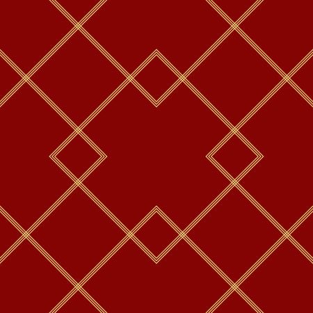 Seamless decorative geometric pattern. Modern stylish square-linear pattern in golden color on a dark red backgroundのイラスト素材