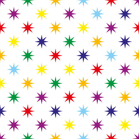 Abstract seamless background pattern of multicolored stars. Print for textiles, wrapping paper, wallpaper, fabricのイラスト素材