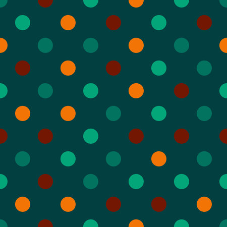 Multi colored polka dots seamless pattern on a green background. Seamless print with colored circles for printing, textiles, wallpaper, clothing, wrapping paperのイラスト素材