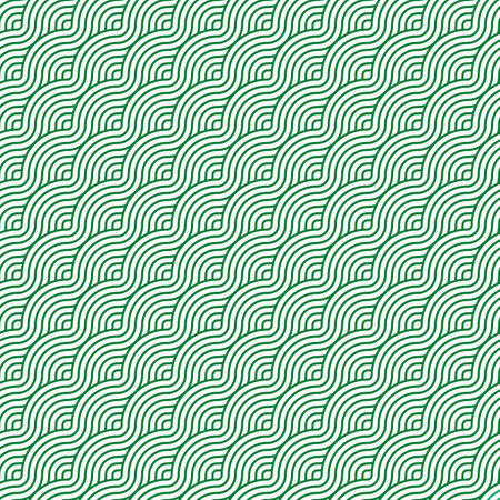 Seamless retro pattern abstract green waves. Print block for fabric, apparel textile, wrapping paperのイラスト素材