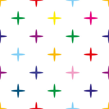 Seamless pattern with colorful elegant crosses. Background with repeating ornament in the form of colored pluses for wallpaper, design, wrappers, textilesのイラスト素材