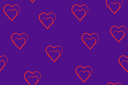 Seamless pattern with red intersecting hearts on a purple background for plaid, fabric, wallpaper,...