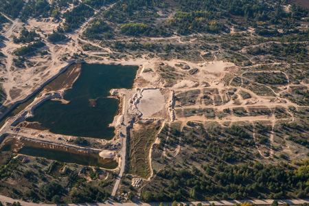 Sand pit, pond, view from above. Landscape.の写真素材