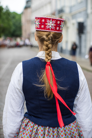 Elements of ornaments and flowers. Song and dance festival in Latvia. Procession in Riga. Latvia 100 years.の写真素材