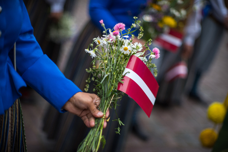 Elements of ornaments and flowers. Song and dance festival in Latvia. Procession in Riga. Latvia 100 years.の写真素材