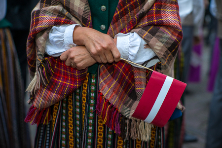 Elements of ornaments and flowers. Song and dance festival in Latvia. Procession in Riga. Latvia 100 years.の写真素材