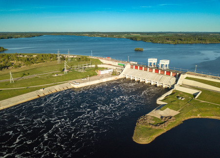 Daugava river, plavinas. Hydroelectric power station in Latvia.の写真素材