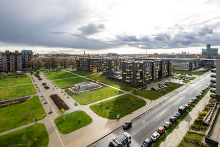 Top view of the modern courtyard of the housing complex.