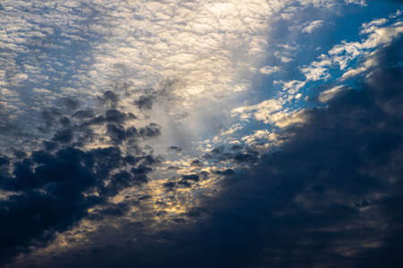 Dramatic cloudy blue sky. Evening time. Sunset sky.
