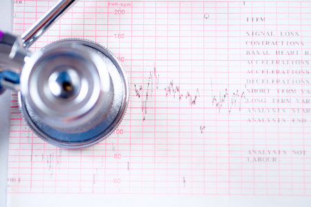 Cardiogram with stethoscope on table. Medicine conceptの写真素材