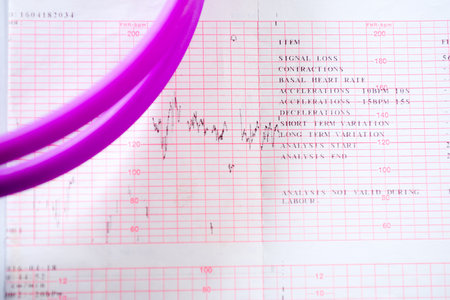 stethoscope on the cardiogramの写真素材