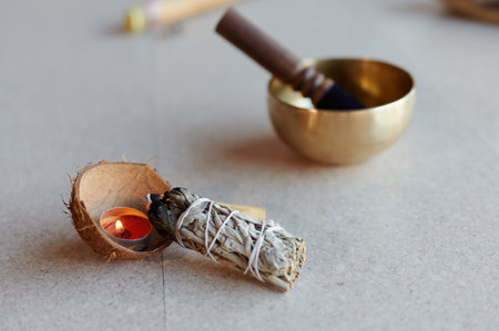 candle and incense on the floor