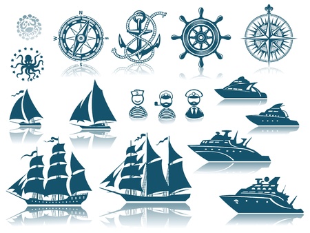 Compass and Sailing ships icon set のイラスト素材