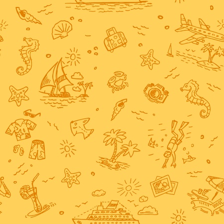 Hand drawn beach vacation seamless backgroundのイラスト素材