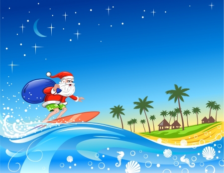 Christmas Santa on the Waveのイラスト素材