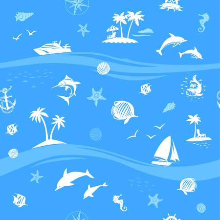 Yachts and beach seamless vector backgroundのイラスト素材
