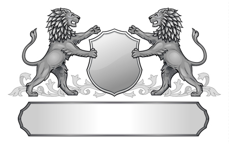 Two Lions Shield and Banner Insigniaのイラスト素材