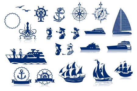 Set of various marine emblem silhouettesのイラスト素材