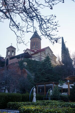 Georgia, Tbilisi the Temple of all Saints at sunset on a winter evening.