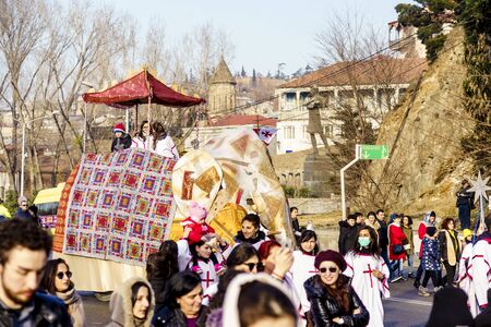 Georgia, Tbilisi, - January 08, 2020 Procession through the Central streets of Tbilisi on Christmas day (Alilo).のeditorial素材