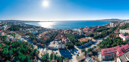 Panorama of Gelendzhik resort on sunny day. In center Gelendzhik Bayの写真素材