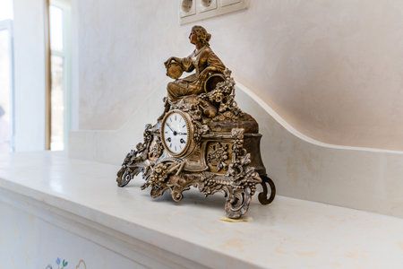 The clock is on a table.