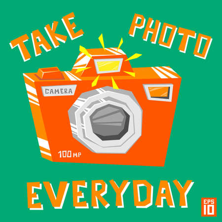 Vector camera photo colorful illustration on green backgroundのイラスト素材