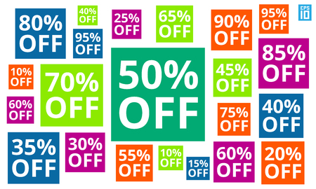 Vector colorful discount elements of different sizes and colors.のイラスト素材