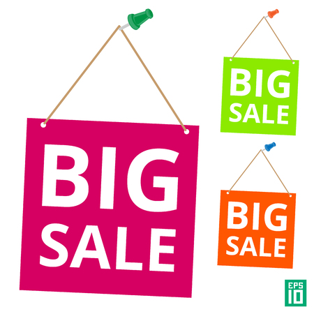Vector colorful big sale label hanging by the pinのイラスト素材