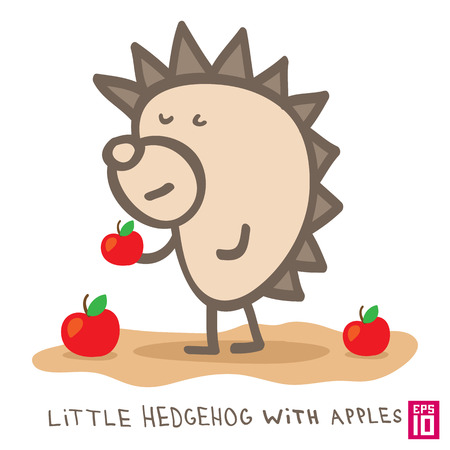Vector hand drawn little hedgehog with apples illustration.のイラスト素材