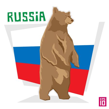 Vector bear with russian color flag background and word russia for illustrations.のイラスト素材