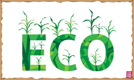 Vector think eco illustration with growing corn (maize).のイラスト素材