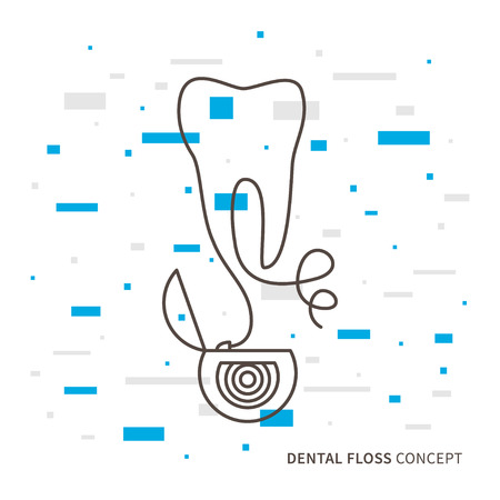 Dental floss linear vector illustration. Dental tooth care technology creative concept. Healthy tooth hygiene symbol. Tooth protection floss graphic design.のイラスト素材