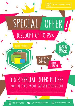 Promotion banner Special Offer vector illustration. Advertising poster design. A4 size, ready to print. Marketing concept for retail promotion. Special offer poster template. Promo advertisement concept.のイラスト素材