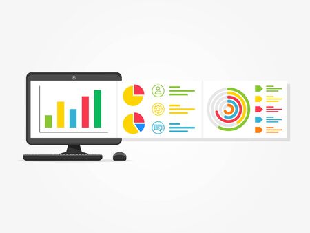 Desktop presentation vector illustration. Presentation app with charts, diagrams creative concept. Business presentation layout graphic design.のイラスト素材