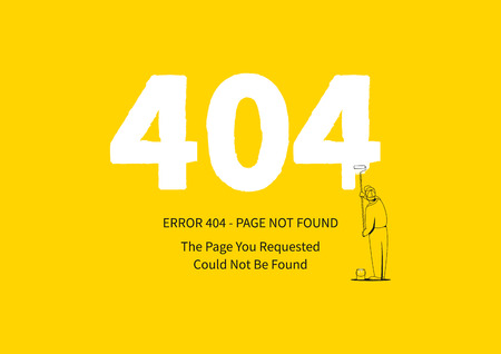 Error 404 page with a painter illustration.