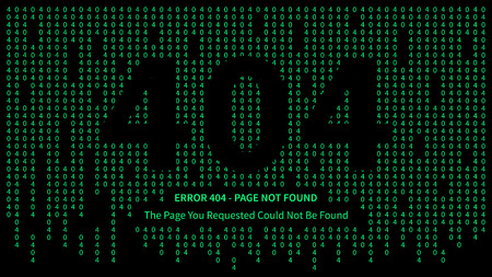 Error 404 page with green numbers vector illustration on black background. Broken web page graphic...