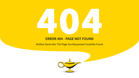 Error 404 page with magic lamp vector illustration. Broken web page graphic design. Error 404 page not found creative wide screen template.のイラスト素材
