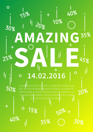 Amazing Sale vector banner with linear elements and sample text. Amazing Sale decoration poster on colorful background. Amazing Sale and discounts. Design graphic concept typography illustration.のイラスト素材